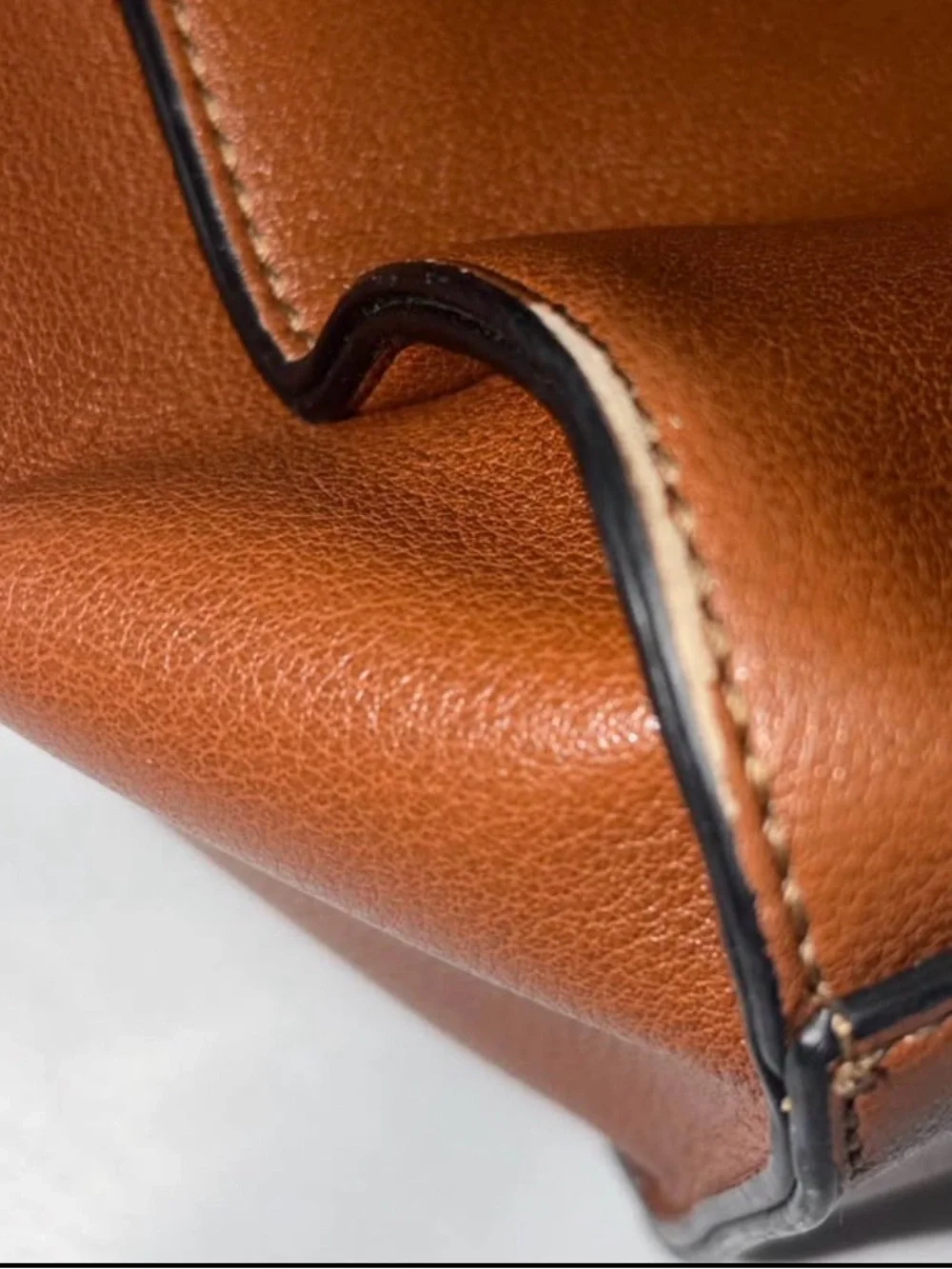 Chaps Brown Faux Leather Tote with Front Zip Pocket